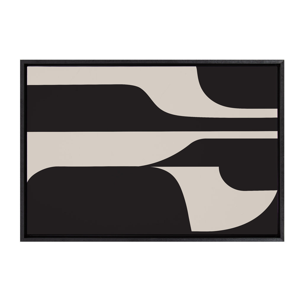 Sylvie Eye Catching Sleek Abstract 6 Black and Beige Framed Canvas by The Creative Bunch Studio