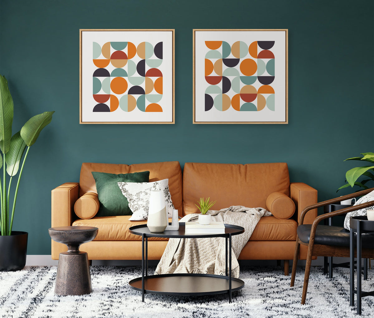 Sylvie Circles and Curves Retro Color Framed Canvas by The Creative Bunch Studio