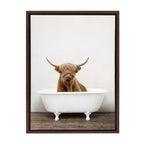 Sylvie Highland Cow in Tub Color Framed Canvas by Amy Peterson Art Studio
