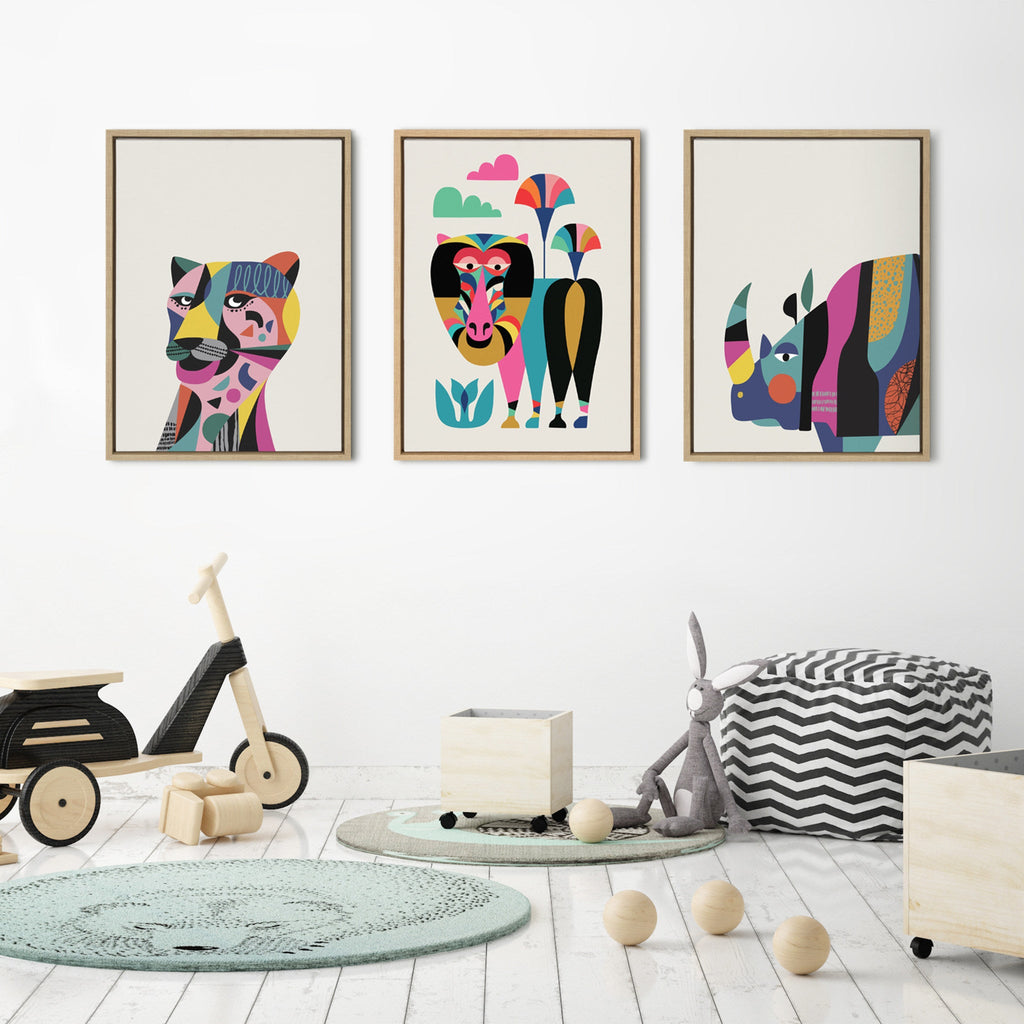 Sylvie Mid Century Modern Rhino Framed Canvas by Rachel Lee of My Dream Wall