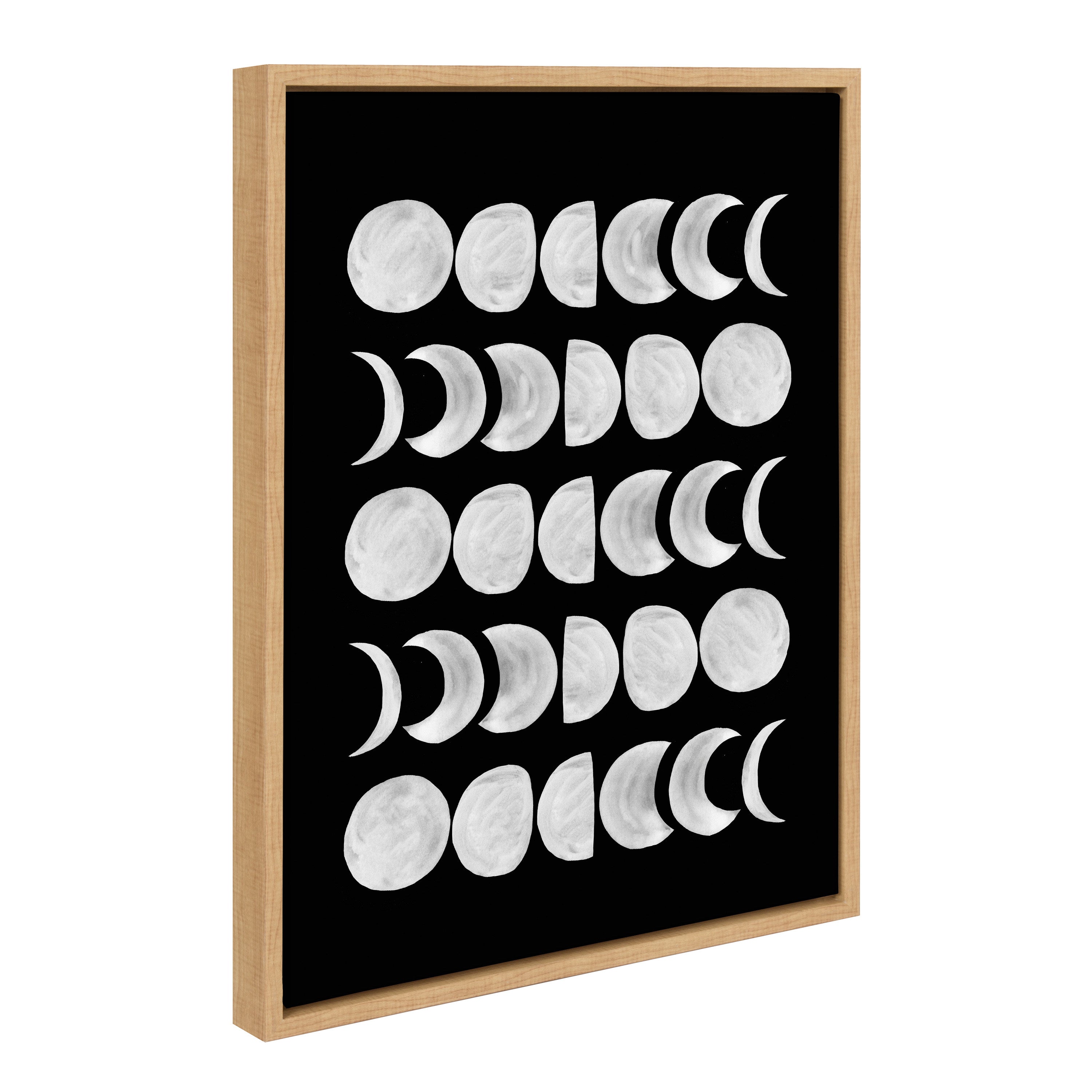 Sylvie 901 Moon Phases White on Black Framed Canvas by Teju Reval of SnazzyHues