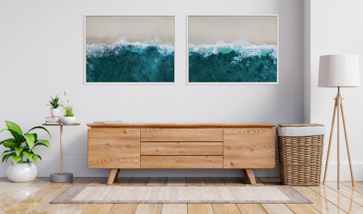 Sylvie Waves Crashing on the Beach 1 and 2 Framed Canvas Art Set by The Creative Bunch Studio