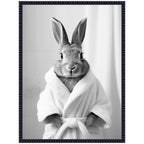Sylvie Bunny Bathroom Art Towel Robe Black and White Framed Canvas by The Creative Bunch Studio