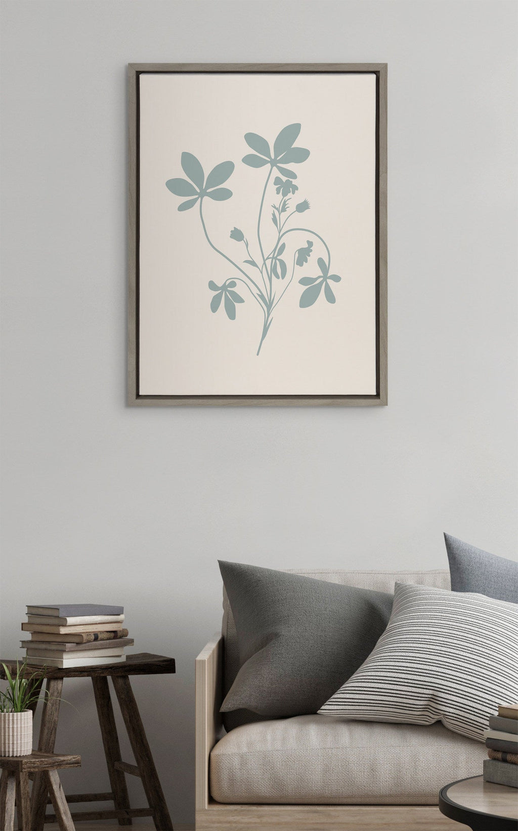 Sylvie Soft and Simple Feminine Blue Botanical Framed Canvas by The Creative Bunch Studio