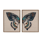 Sylvie Boho Butterfly Watercolor Diptych Neutral Linen Framed Canvas Art Set by The Creative Bunch Studio
