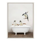 Sylvie Penguins Playing in Rustic Bath Framed Canvas by Amy Peterson Art Studio