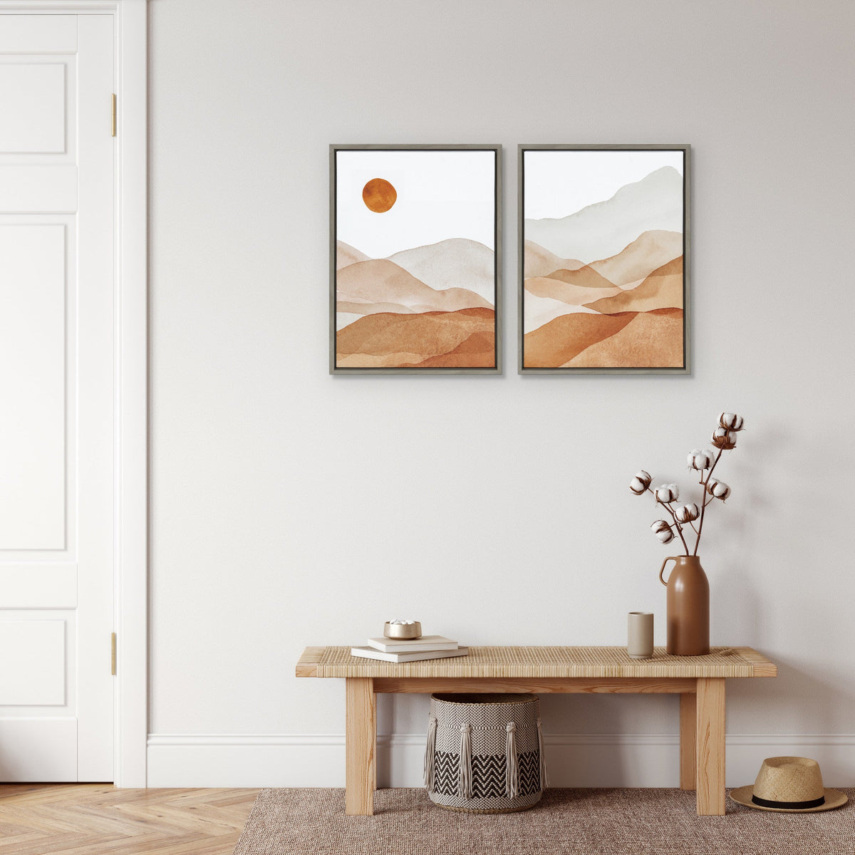 Sylvie Abstract Mountain Range I and III Orange Framed Canvas by Amy Lighthall