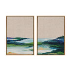 Sylvie Lake Huron I and II Neutral Linen Framed Canvas Art Set by Nikita Jariwala