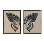 Sylvie Boho Butterfly Watercolor Diptych Neutral Linen Framed Canvas Art Set by The Creative Bunch Studio
