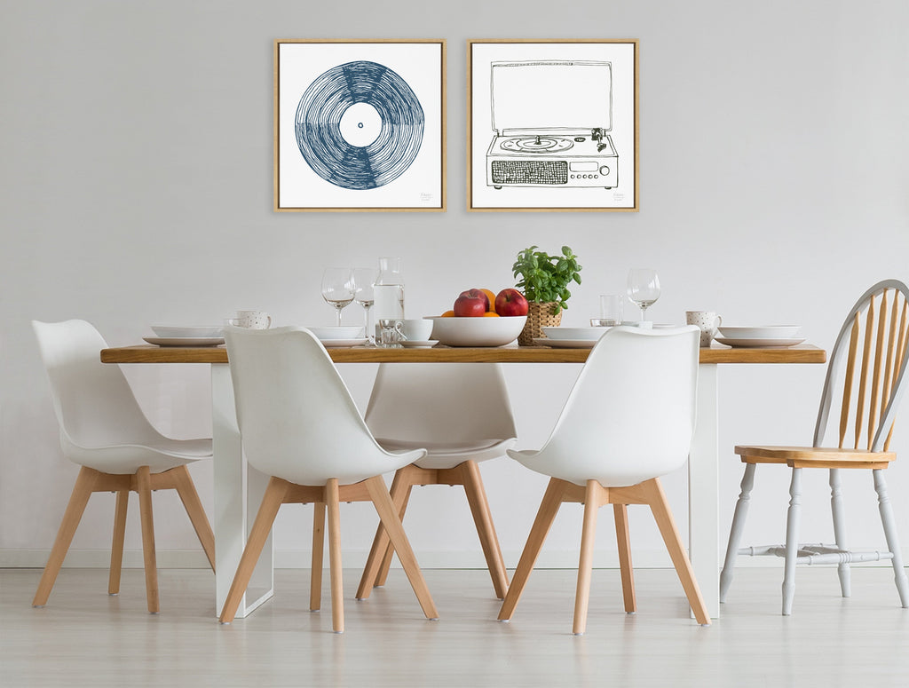 Sylvie Record Blue Framed Canvas by Statement Goods