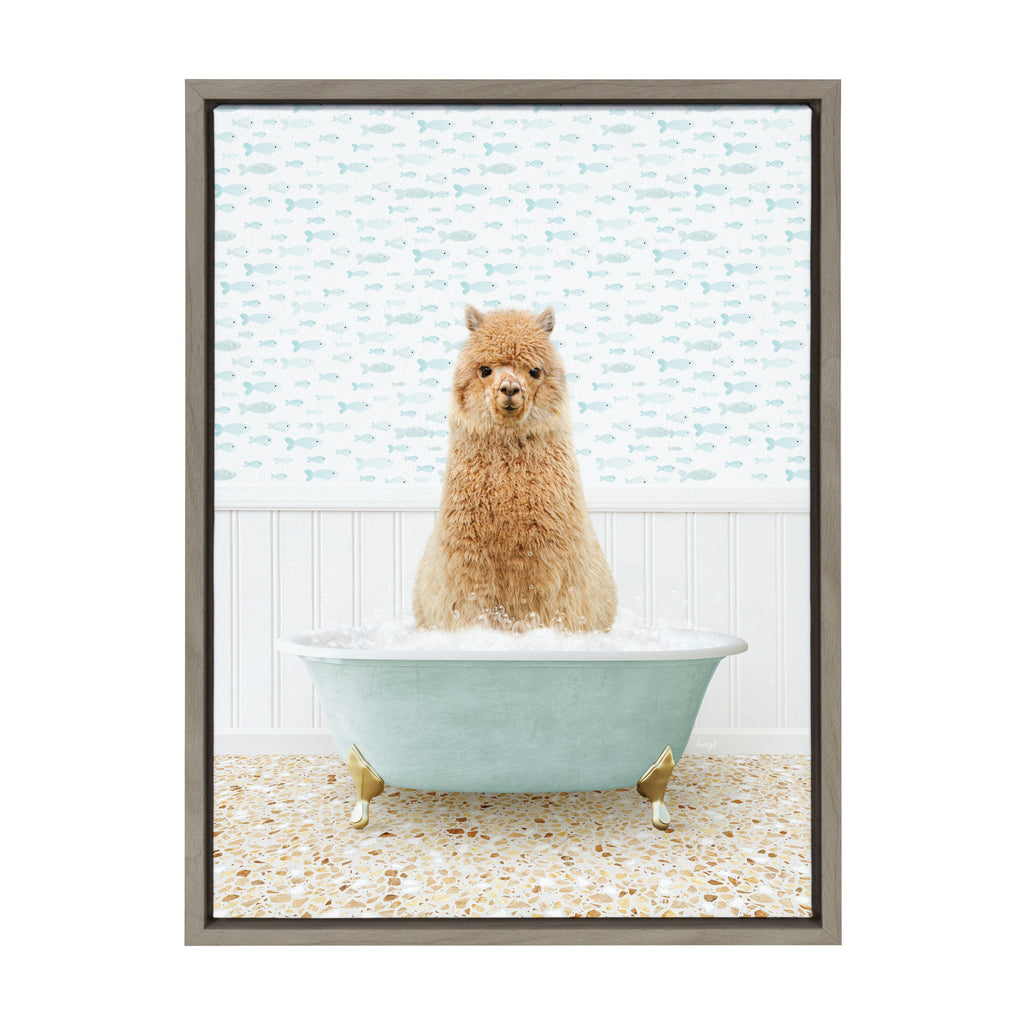 Sylvie Alpaca in Little Fish Bath Framed Canvas by Amy Peterson Art Studio
