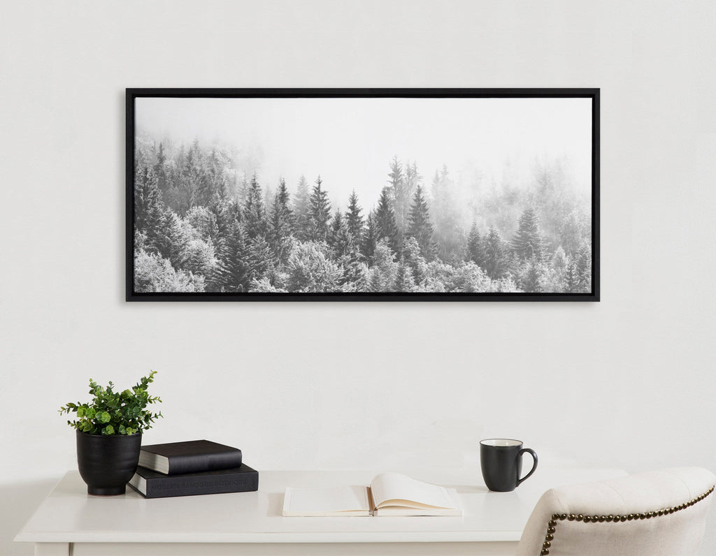 Sylvie Forest On A Foggy Day BW Framed Canvas by The Creative Bunch Studio