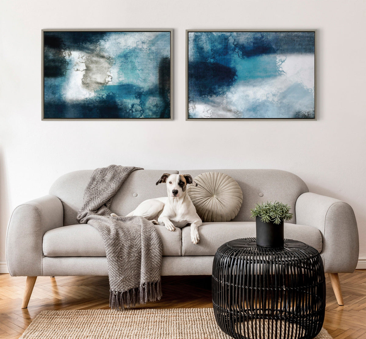 Sylvie Aqua Abstract 2 Framed Canvas by Amy Lighthall