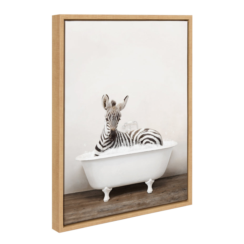 Sylvie Baby Zebra in Rustic Bath Framed Canvas by Amy Peterson Art Studio