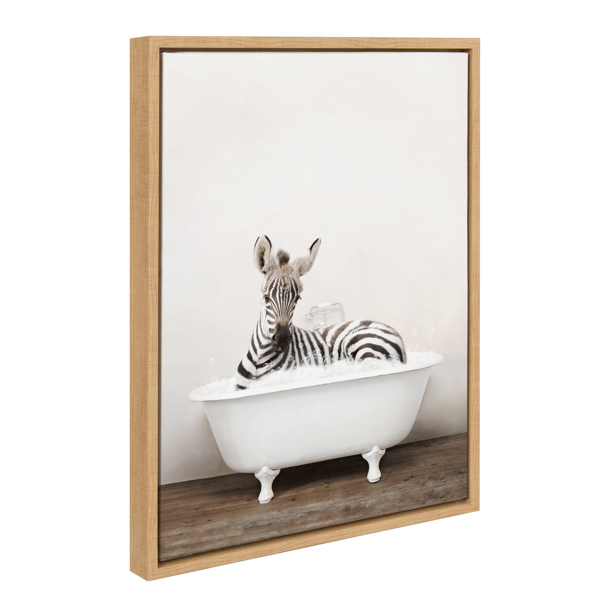Sylvie Baby Zebra in Rustic Bath Framed Canvas by Amy Peterson Art Studio