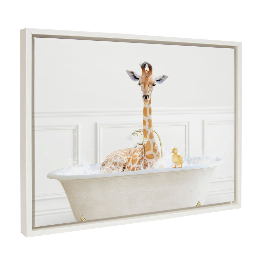 Sylvie Giraffe In Bubble Bath Neutral Style Framed Canvas by Amy Peterson Art Studio