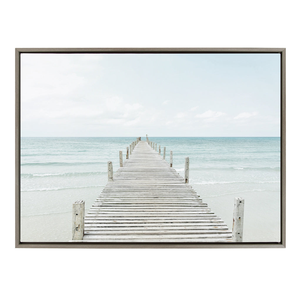 Sylvie Wooden Pier on Beach Framed Canvas by Amy Peterson Art Studio