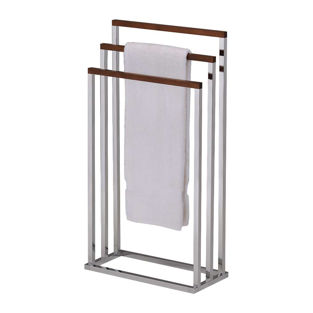 Pilaster Designs  Chrome Metal / Walnut Finish Wood Towel Rack Stand