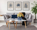 Sylvie Muted Tan and Blue Colorblock Botanical Leaf Framed Canvas by The Creative Bunch Studio