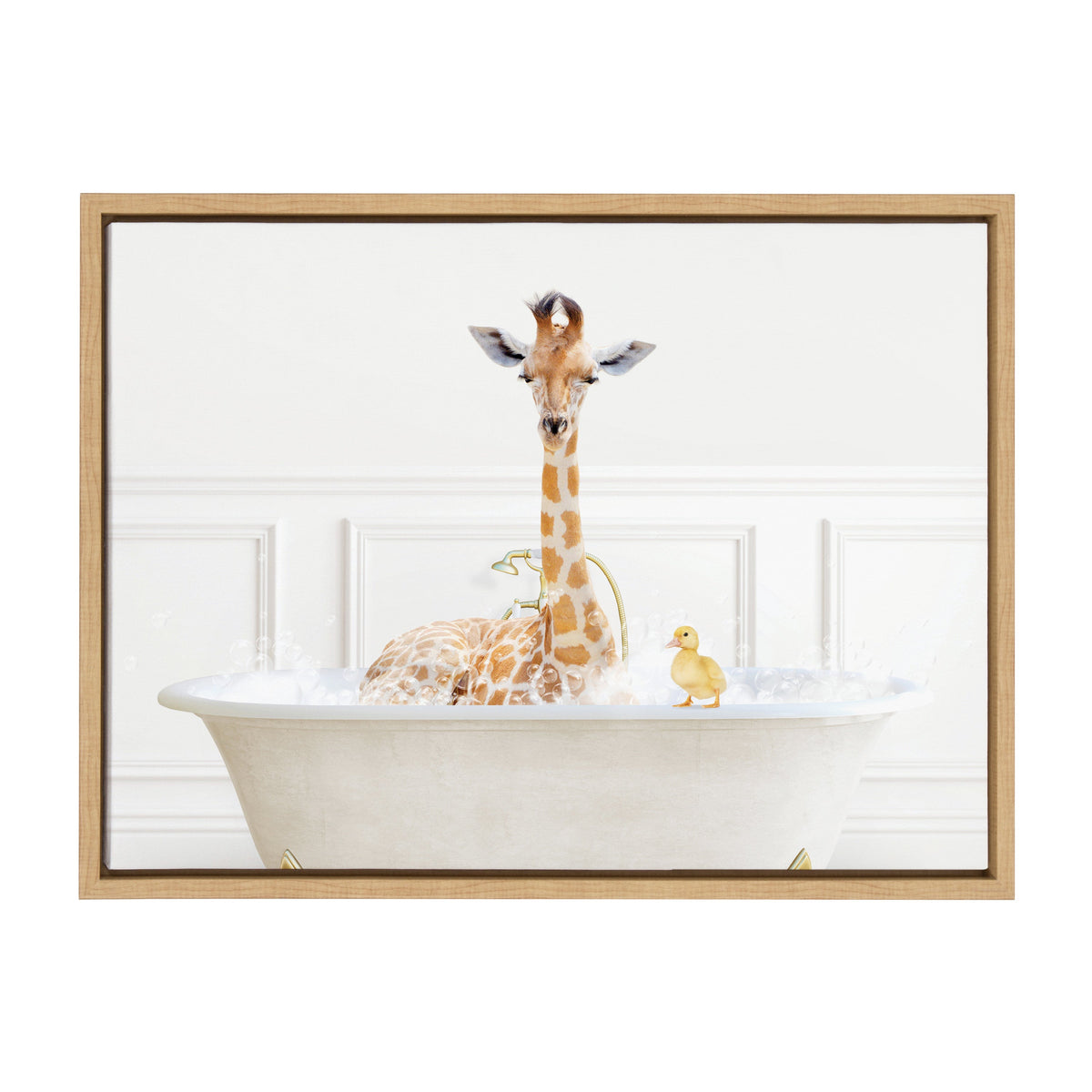 Sylvie Giraffe In Bubble Bath Neutral Style Framed Canvas by Amy Peterson Art Studio