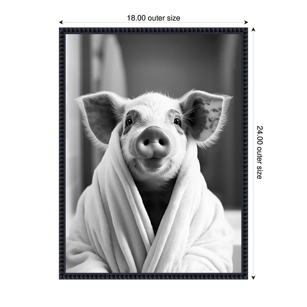 Sylvie Pig Bathroom Art Towel Robe Black and White Framed Canvas by The Creative Bunch Studio