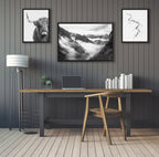 Sylvie BW Highland Cow No. 1 , Mountains, and Inca Trail Black and White Framed Canvas by Various Artists