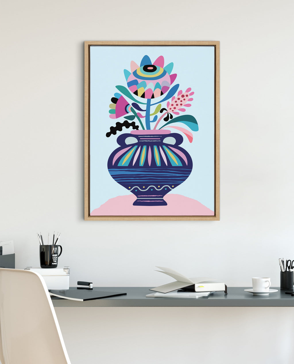 Sylvie Mid Century Modern Whimsical Floral Framed Canvas by Rachel Lee of My Dream Wall