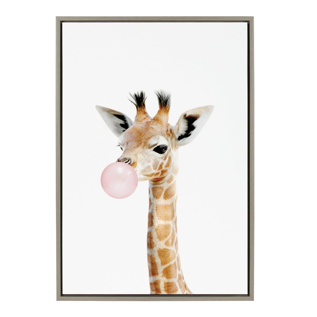 Sylvie Bubble Gum Giraffe Framed Canvas by Amy Peterson Art Studio