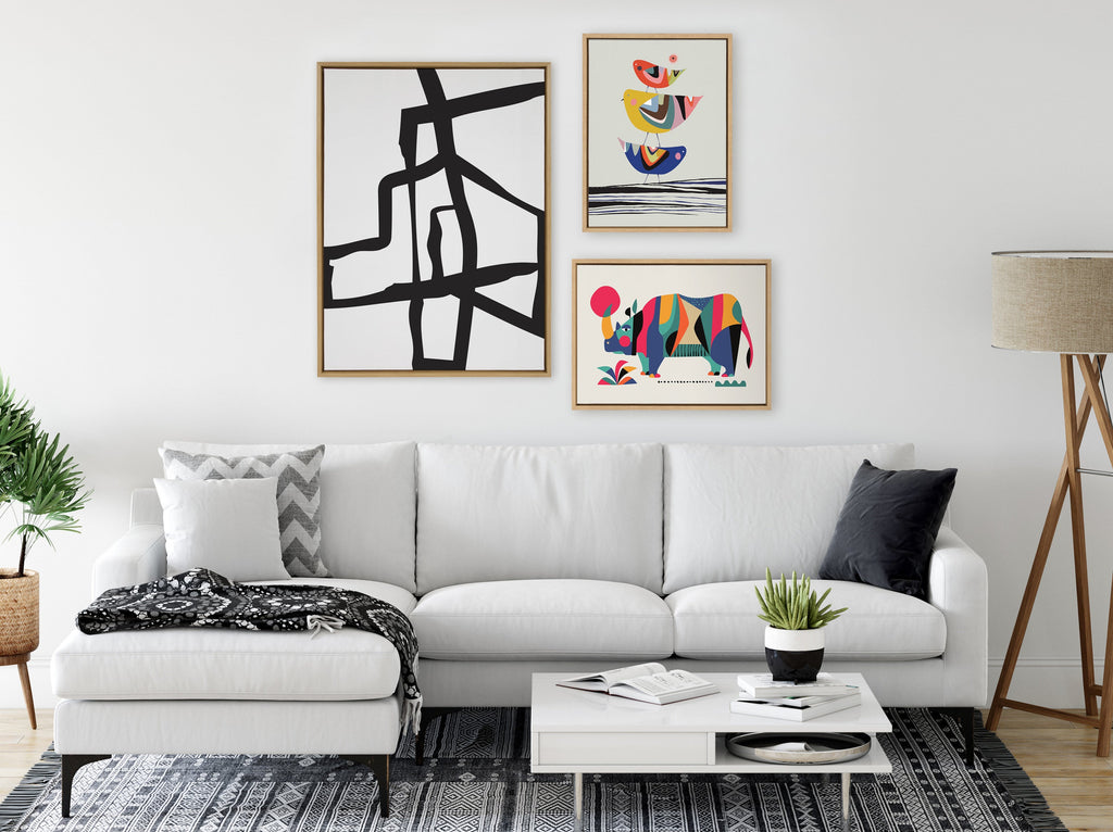 Sylvie Bold Sophisticated Abstract Black Stroke Framed Canvas by The Creative Bunch Studio