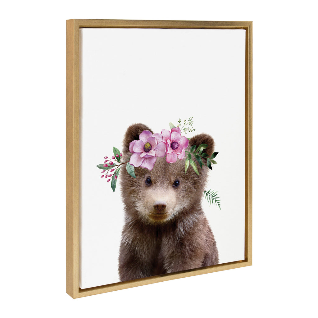 Sylvie Flower Crown Bear Framed Canvas by Amy Peterson Art Studio