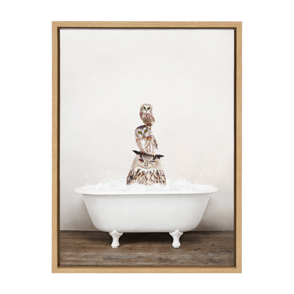 Sylvie Stacked Owls in Rustic Bath Framed Canvas by Amy Peterson Art Studio