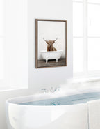 Sylvie Highland Cow in Tub Color Framed Canvas by Amy Peterson Art Studio