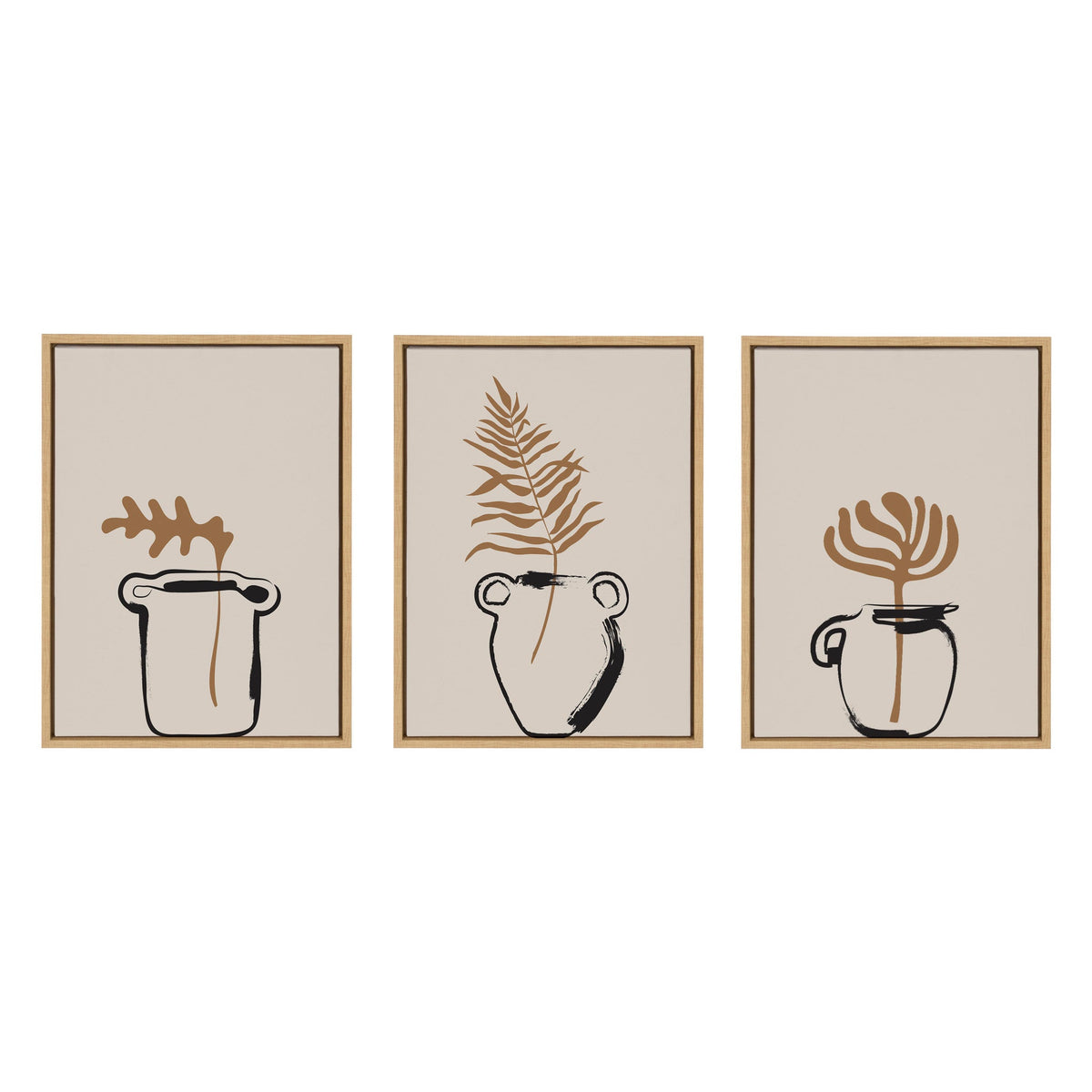 Sylvie Relaxed Retro Illustrated Botanical Vase Framed Canvas Art Set by The Creative Bunch Studio