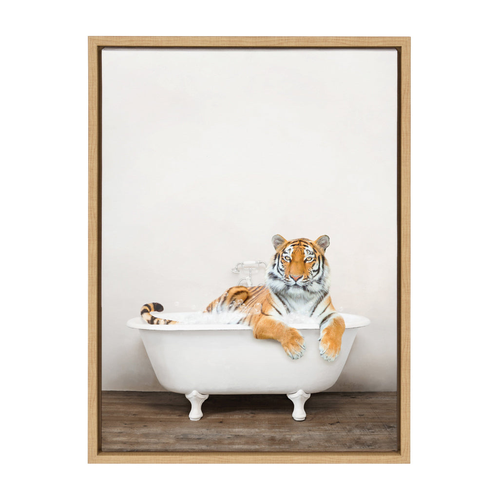 Sylvie Bengal Tiger in Rustic Bath Framed Canvas by Amy Peterson Art Studio