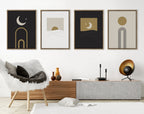 Sylvie Boho Minimalist Sunrise Rainbow and Boho Minimalist Moon Arches Framed Canvas Art Set by The Creative Bunch Studio