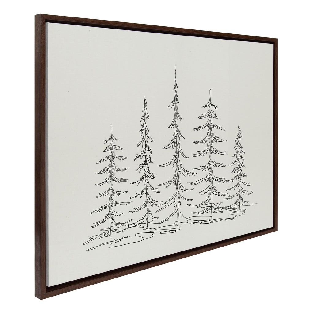 Sylvie Minimalist Evergreen Trees Sketch Framed Canvas by The Creative Bunch Studio