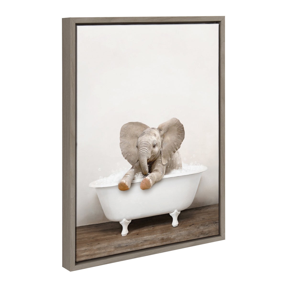 Sylvie Baby Elephant No 6 in Rustic Bath Framed Canvas by Amy Peterson Art Studio