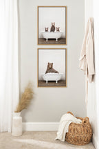 Sylvie Bear Rustic Bubble Bath Framed Canvas by Amy Peterson Art Studio