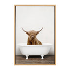 Sylvie Highland Cow in Tub Color Framed Canvas by Amy Peterson Art Studio