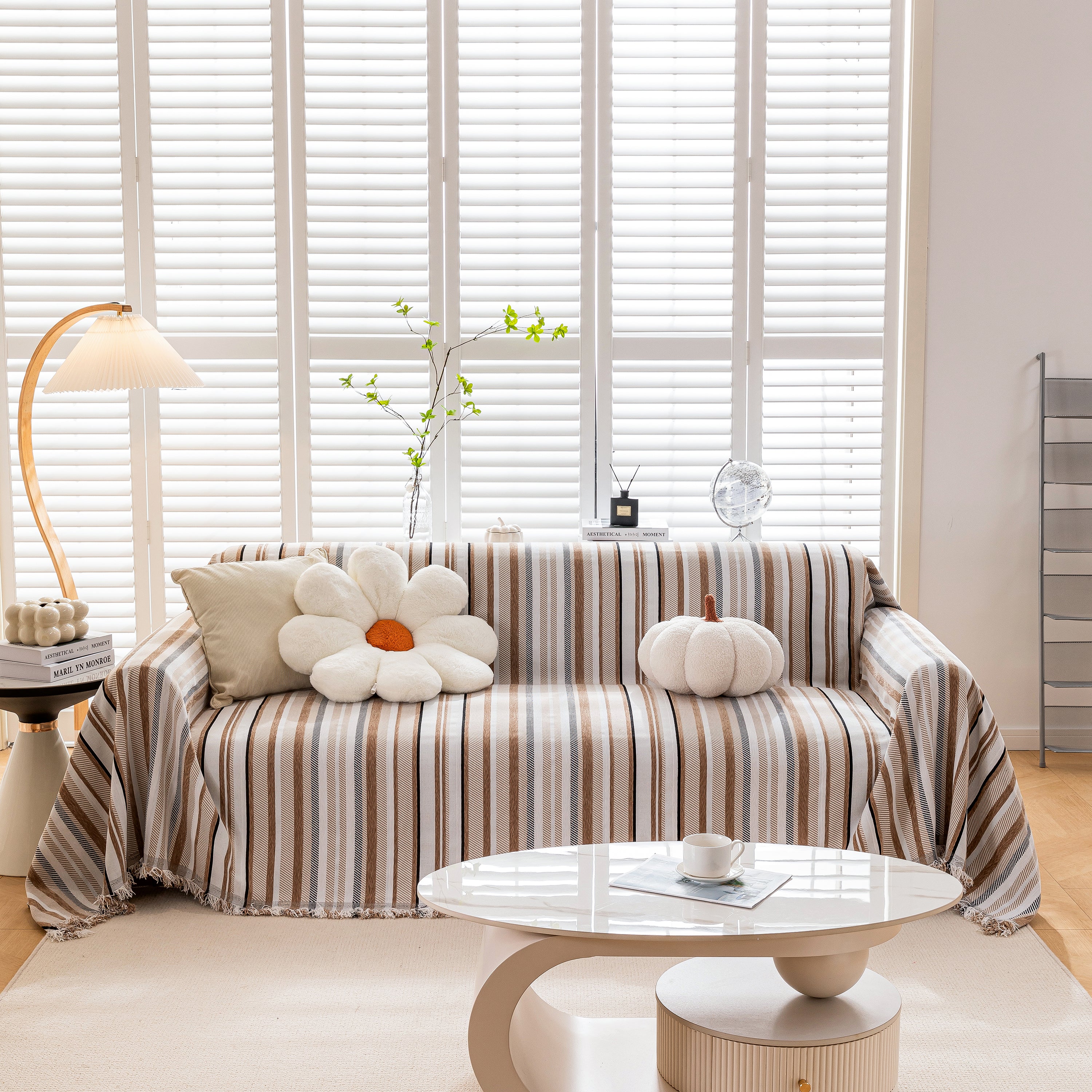 Modern Minimalist Sofa Throw Cover Cotton Knit Throws for Couch Scratch Proof Couch Cover