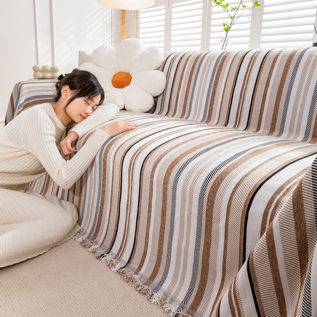 Modern Minimalist Sofa Throw Cover Cotton Knit Throws for Couch Scratch Proof Couch Cover