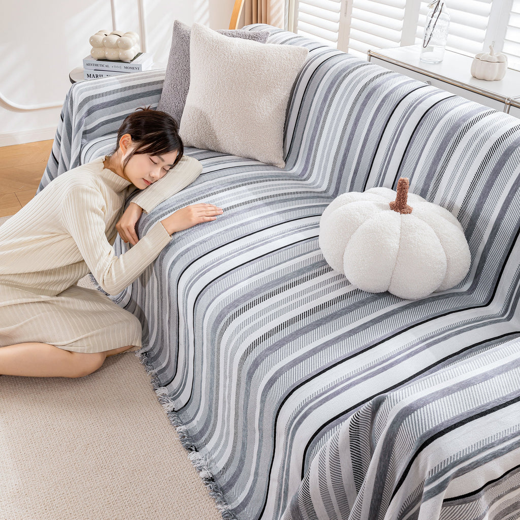 Modern Minimalist Sofa Throw Cover Cotton Knit Throws for Couch Scratch Proof Couch Cover