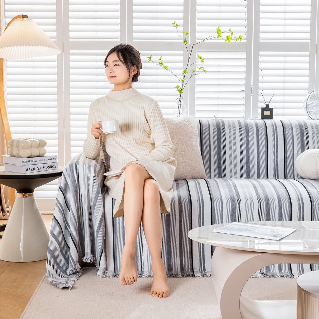Modern Minimalist Sofa Throw Cover Cotton Knit Throws for Couch Scratch Proof Couch Cover