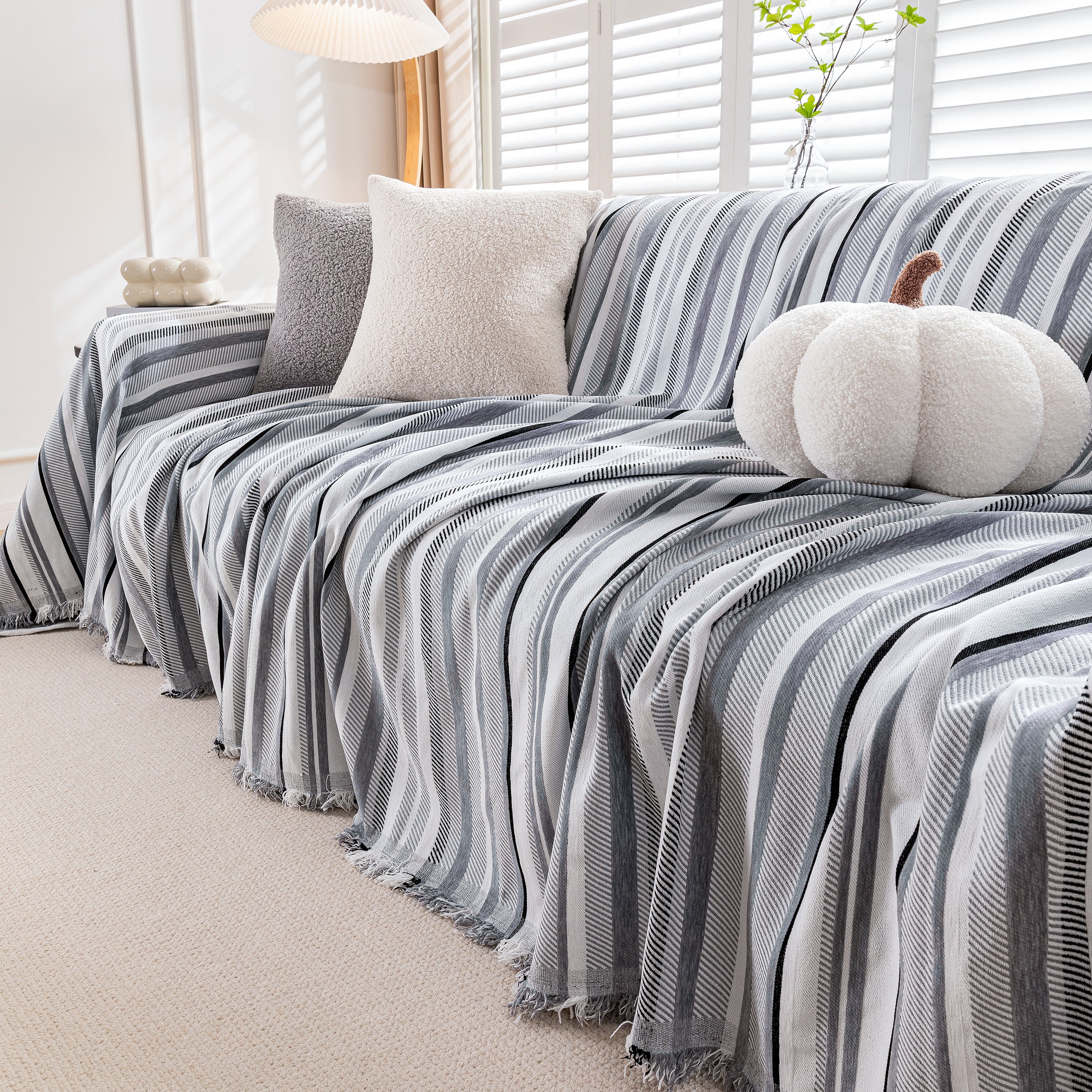 Modern Minimalist Sofa Throw Cover Cotton Knit Throws for Couch Scratch Proof Couch Cover