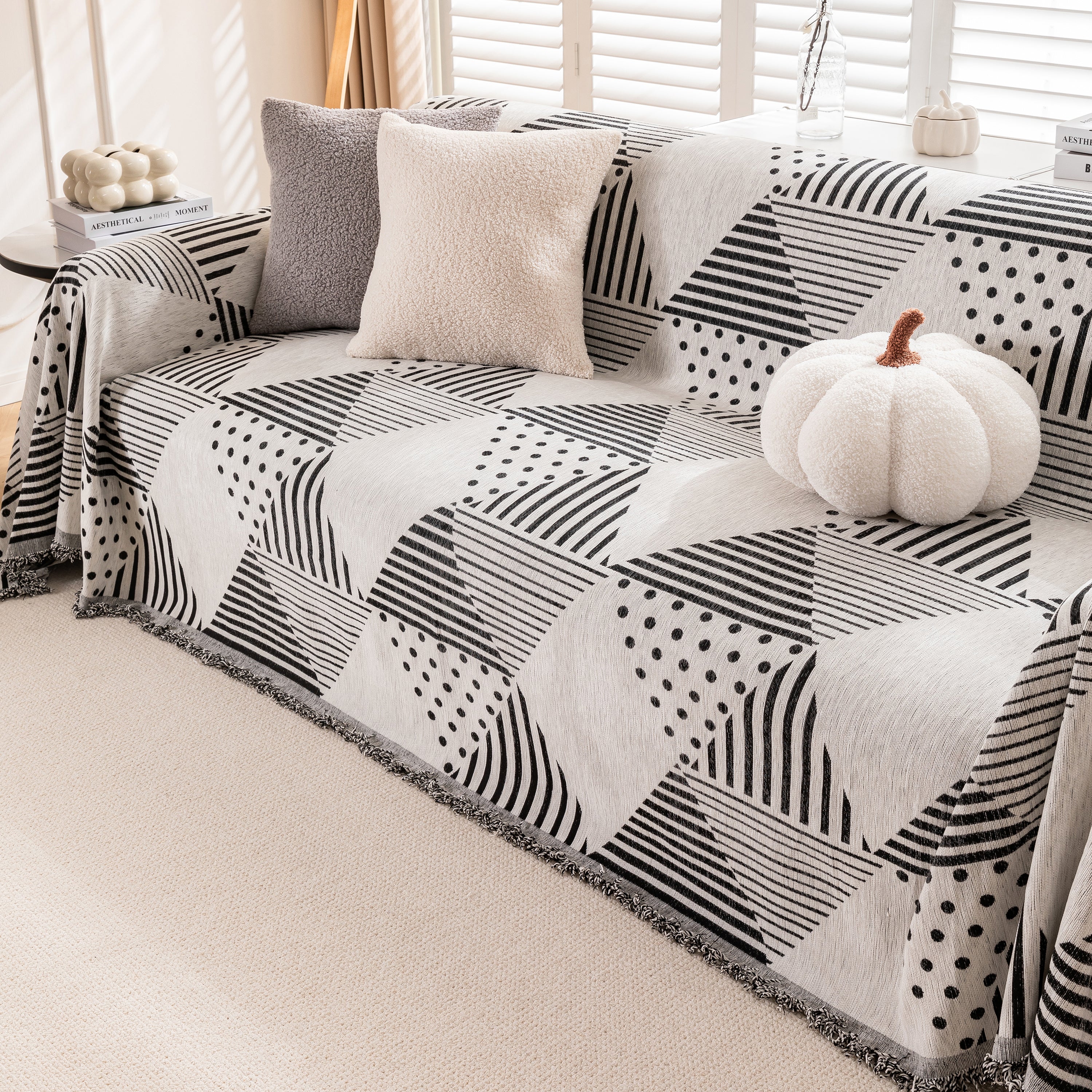 Chenille Geometric Patterned Sofa Throw, Couch Covers for Sectionals for Pets, Throw Cover for Couch
