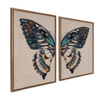 Sylvie Boho Butterfly Watercolor Diptych Neutral Linen Framed Canvas Art Set by The Creative Bunch Studio