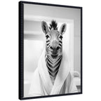 Sylvie Zebra Bathroom Art Towel Robe Black and White Framed Canvas by The Creative Bunch Studio