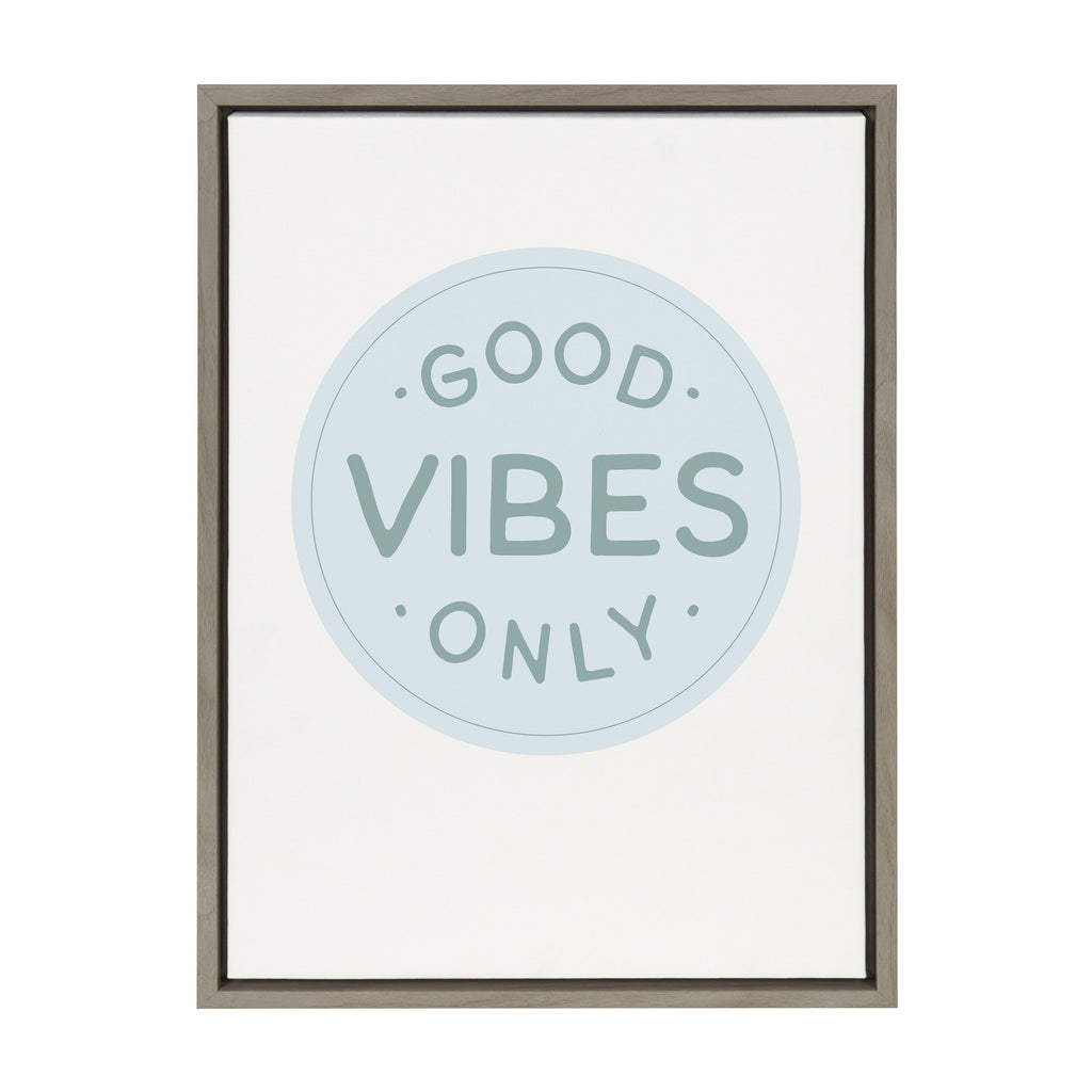 Sylvie Good Vibes Only Pale Blue Button Framed Canvas by The Creative Bunch Studio
