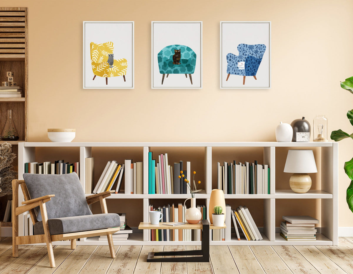Sylvie 9 Teal Chair Framed Canvas by Planet Cat
