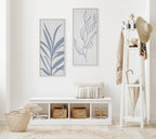 Sylvie Mid Century Retro Jungle Botanical Light Blue Framed Canvas by The Creative Bunch Studio